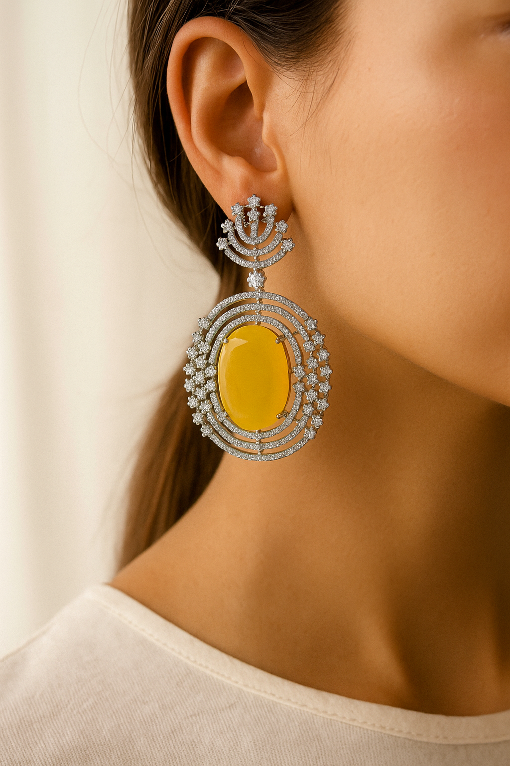 Yellow Stone Diamond Look Party Wear Earrings